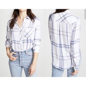 RAILS Hunter Button Down Plaid Top Indigo Powder Blush | XS